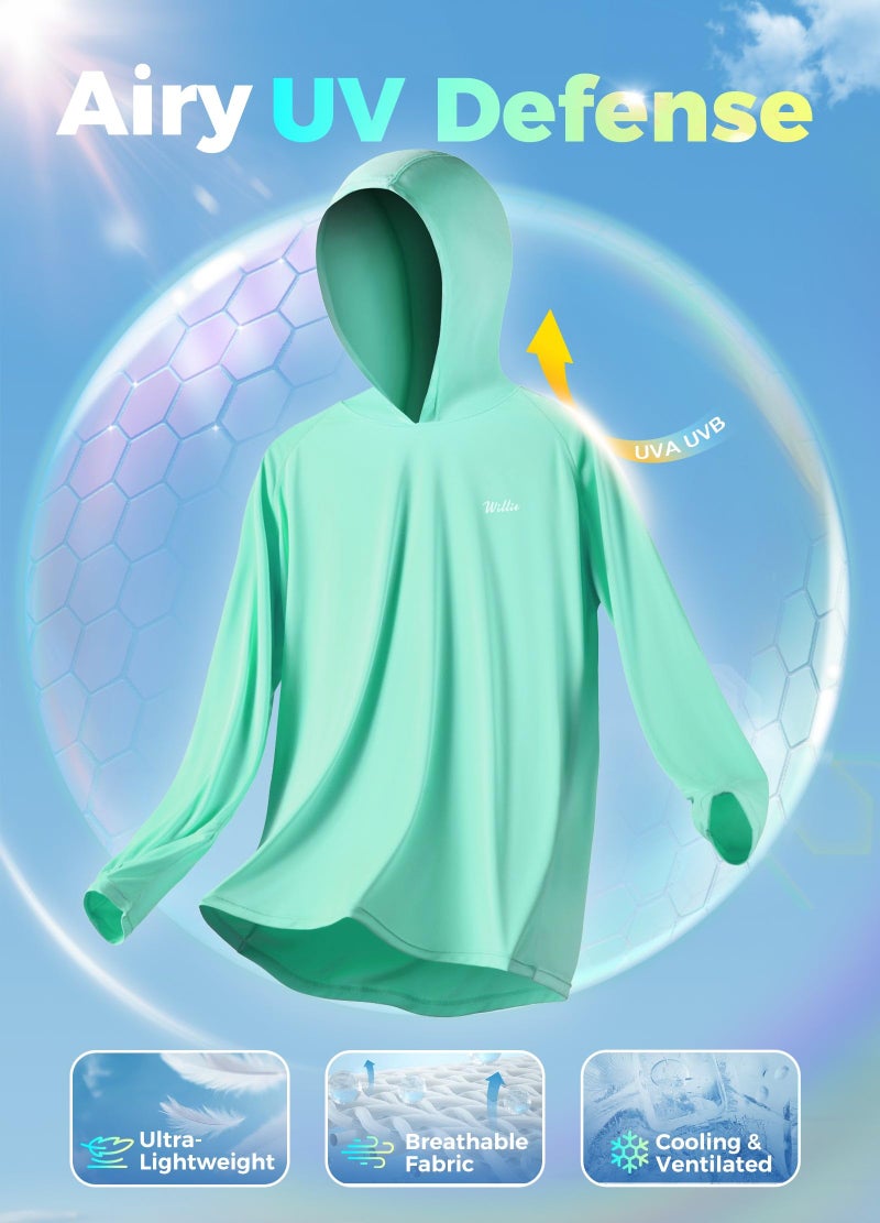 Willit Women's UPF 50+ Sun Protection Hoodie SPF Shirt Long Sleeve Hiking Fishing Outdoor Shirt Lightweight Hoodie Light Green XL - Image 5